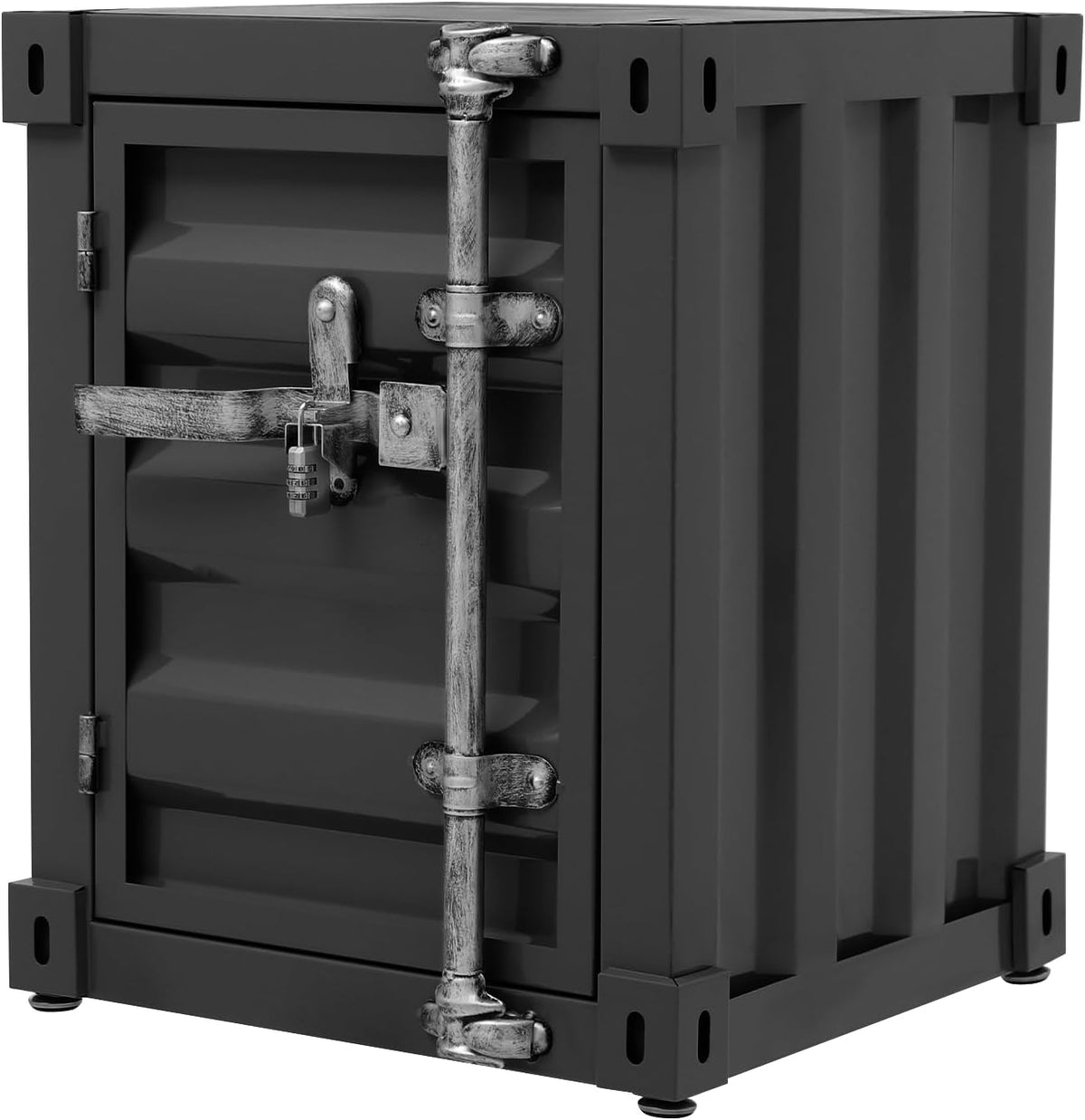 Side Table, Multifunctional Container Cabinet Style Side Table, Shipping Container Design Lockable Storage Cabinet, for Bedroom Living Room Office (Black)