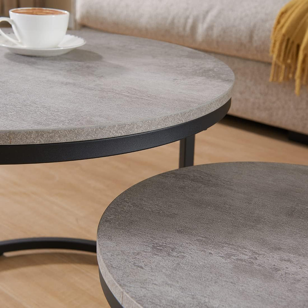 Nesting Coffee Table Set of 2, Faux Concrete Grey, 23.6"