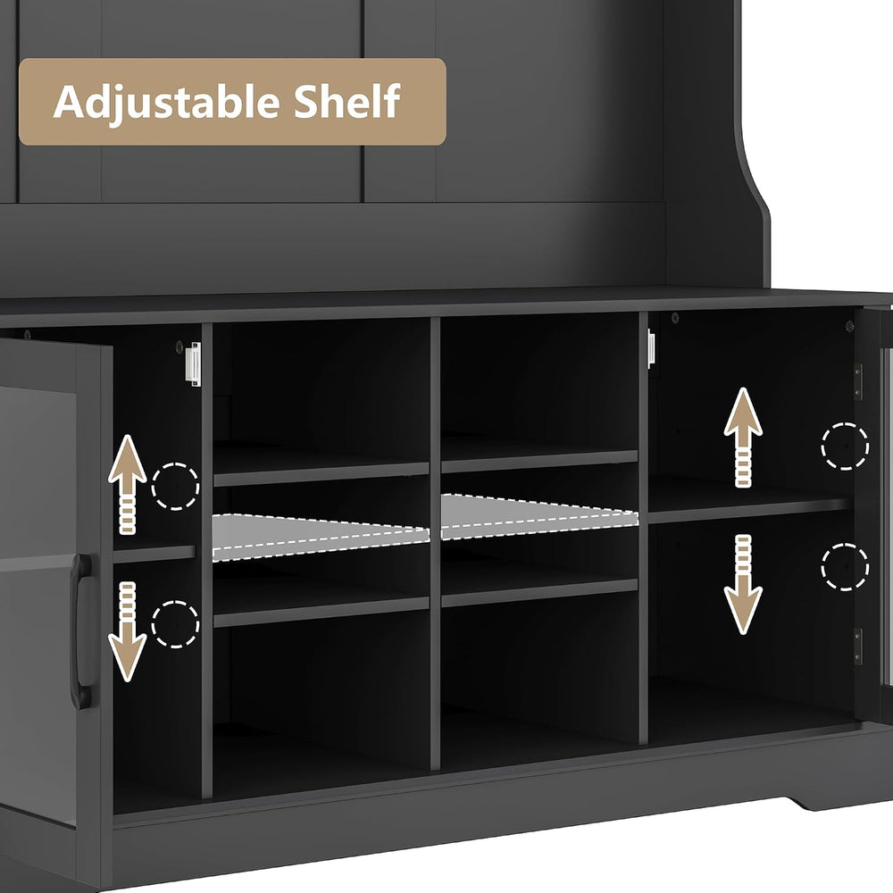 Furnihold Hall Tree, Black Entryway Bench with Coat Rack, 10 Shoe Storage &am...