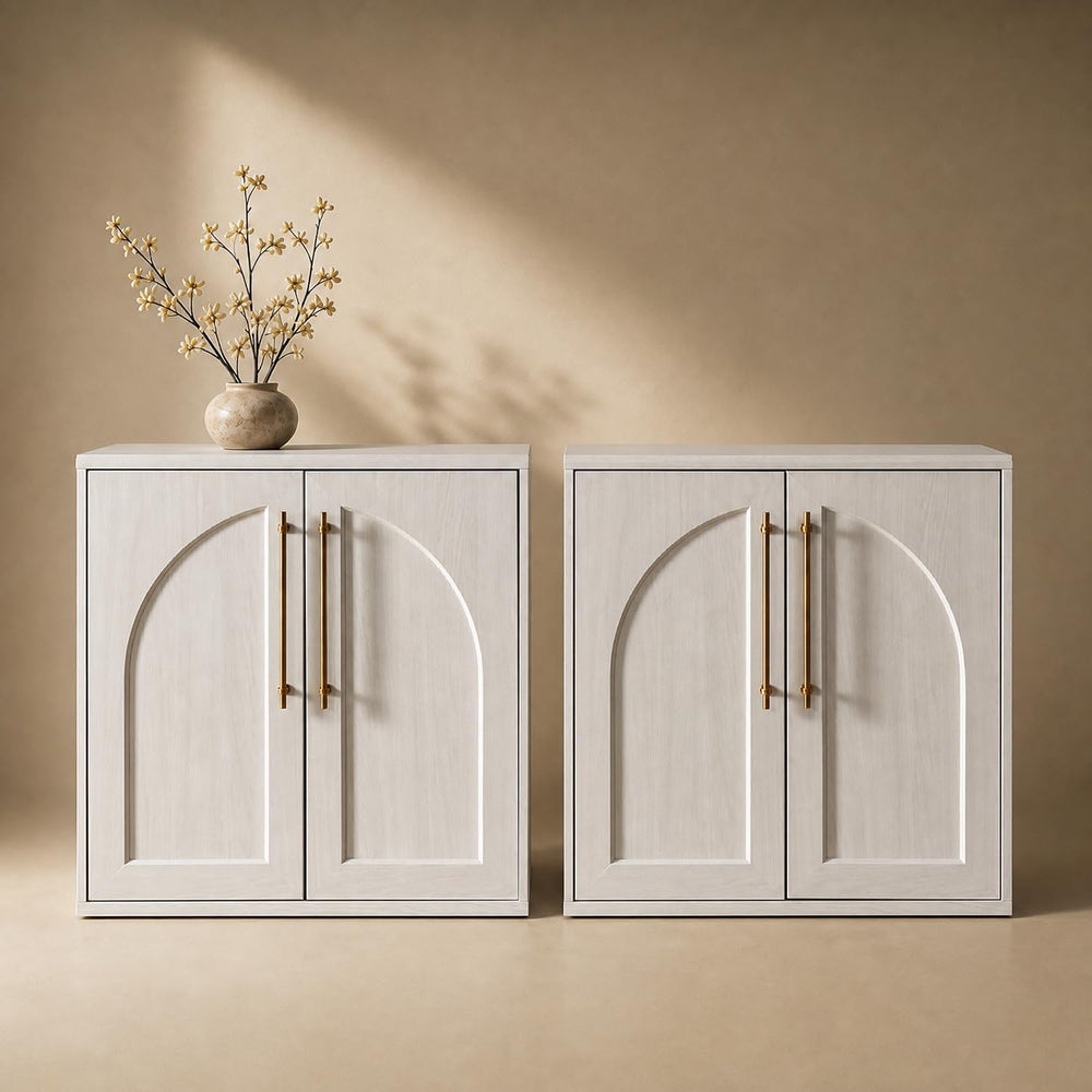 mopio Blake Storage Cabinet, Pantry (White Oak, Set of 2, Arched)