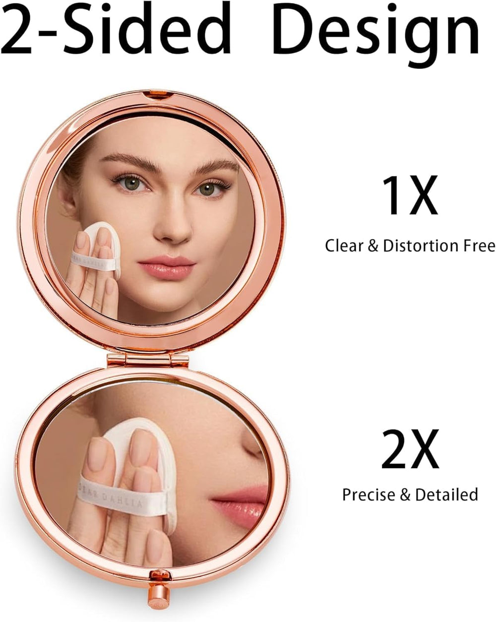 Compact Mirror for Purse, Metal Round Shell, Double-Sided 1X/2X Magnifying, P...