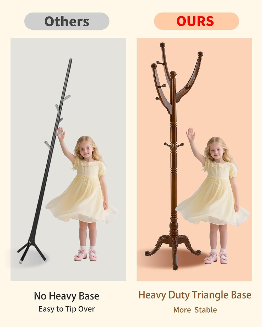 Coat Rack Freestanding,Solid Wood Coat Hall Tree with 13 Hooks