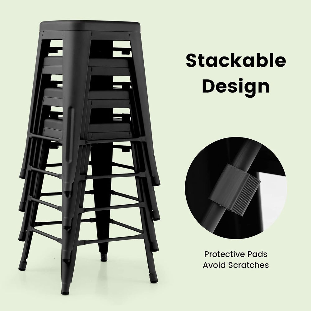 COSTWAY 24 Inch Stackable Metal Bar Stools Set of 4, Backless Stools, Black
