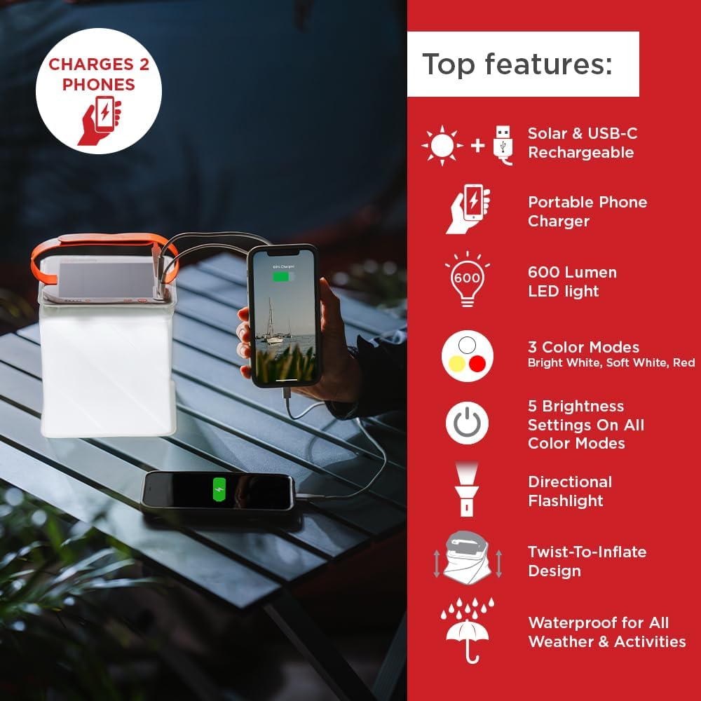 LuminAID Survivor Inflatable Solar LED Camping Lantern & Dual Phone Charger