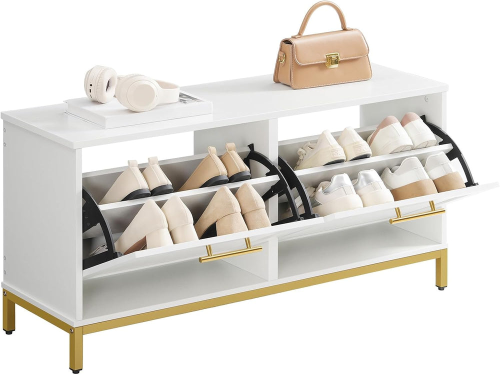 HOOBRO Shoe Bench with Storage, Shoe Storage Bench with 2 Flip Drawers