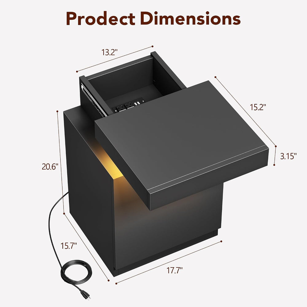 Nightstands Set of 2, 17.7 Inches LED Night Stand Set 2 with Power Outlets, B...