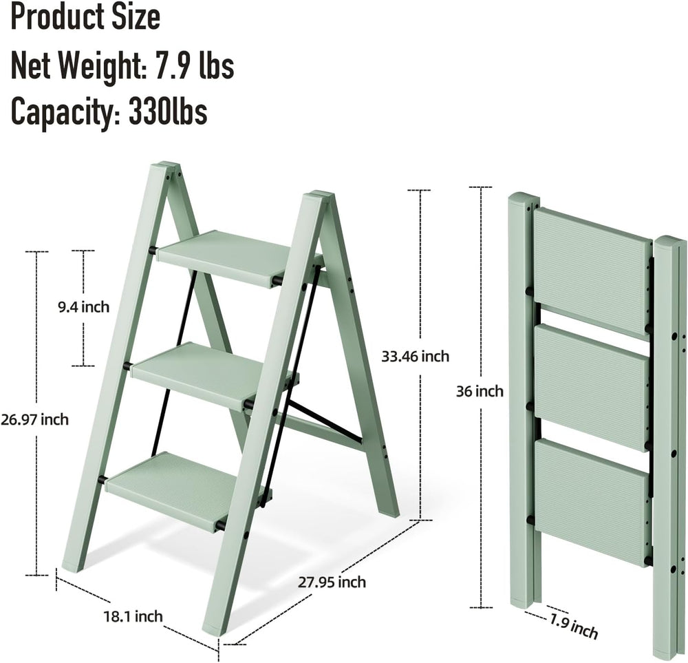 Mayi Plus 3 Step Stool Foldable, Aluminum, Lightweight Step Ladder