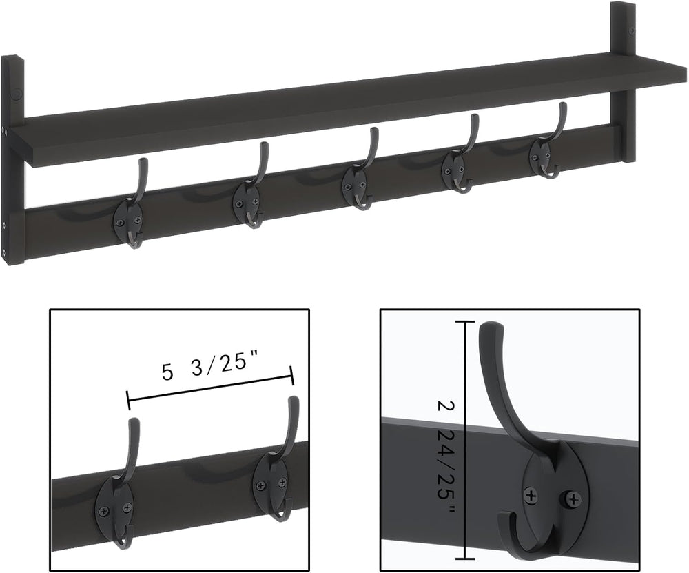 BAMEOS Wall-Mounted Shelf with Hooks - 28.9 Inch Entryway Hanging Shelf with ...