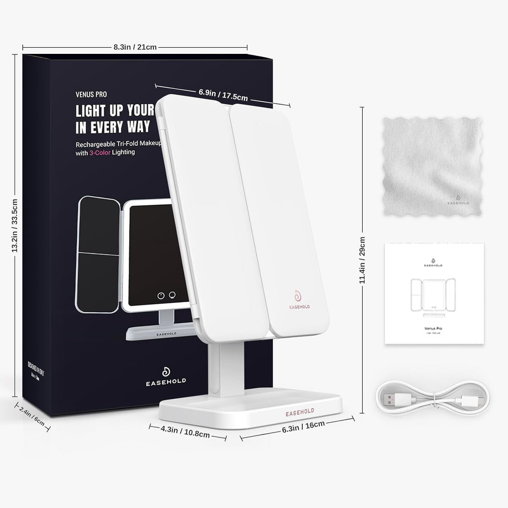 2000mAh Rechargeable Trifold Lighted Makeup Vanity Mirror with 64 Lights