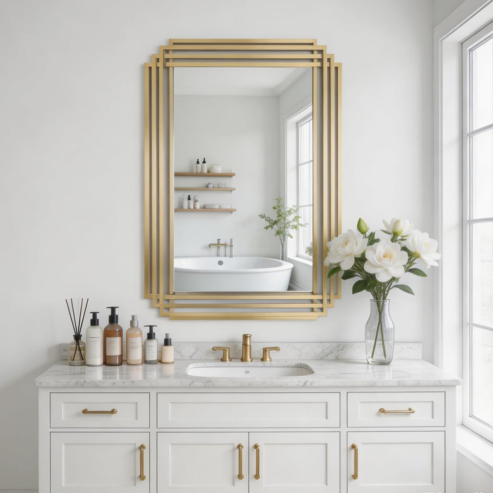 36"x24" Rectangle Decorative Mirror with Gold Geometric Frame