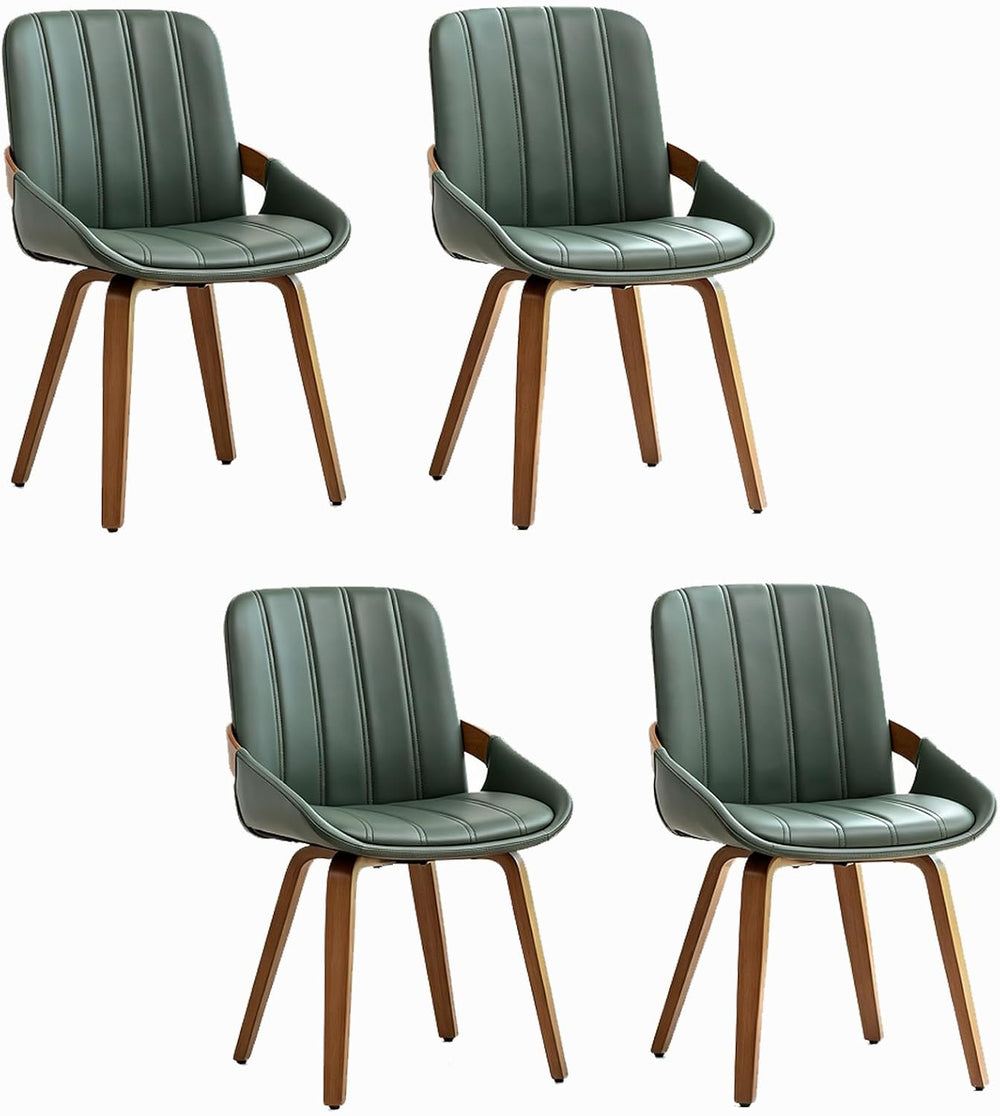 Mid Century Modern Dining Chairs Green Accent Leather Kitchen Chairs,4PCS