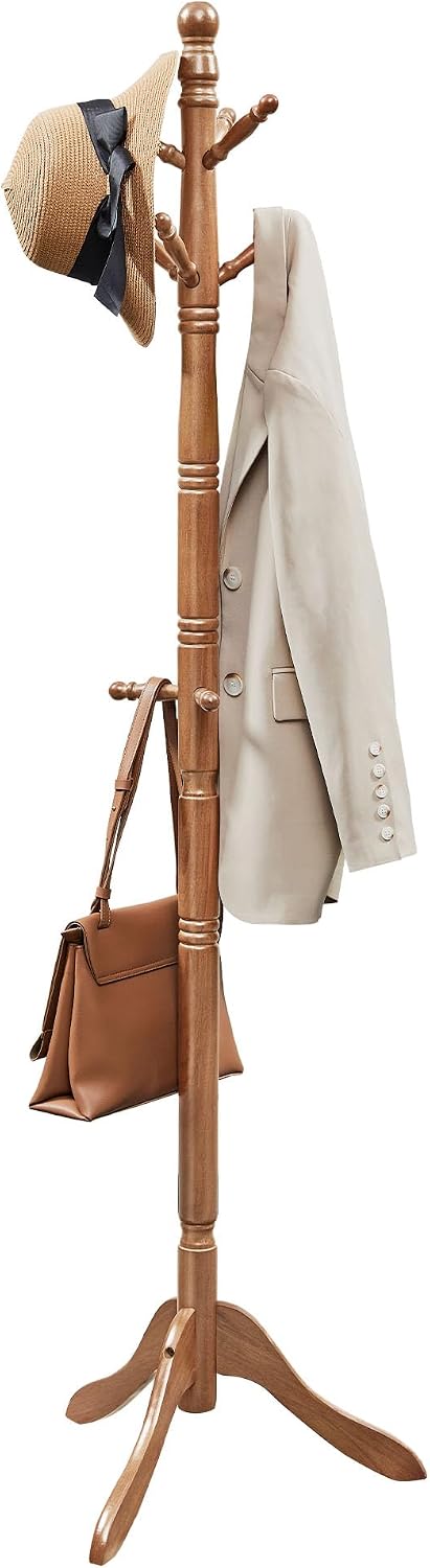 VASAGLE Freestanding Coat Rack, Rubber Wood Coat Tree with 9 Hooks