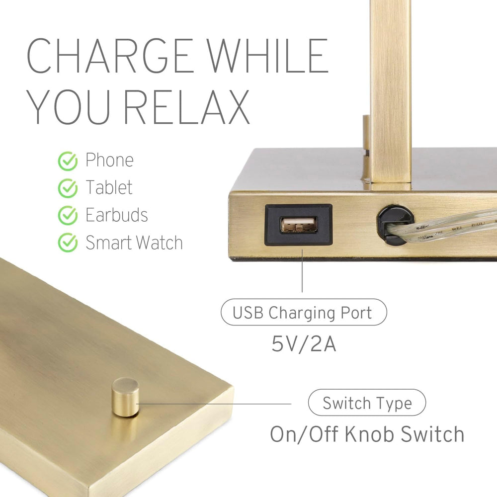 HarvestLand Clara Brass Table Lamp with USB, DIY Pleated Bedside Lamp