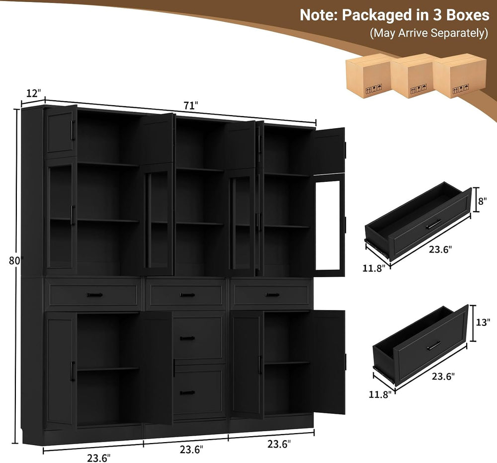 Unikito 80" Tall Modular Kitchen Pantry Storage Cabinet with Glass Doors