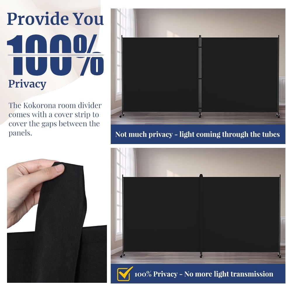 Kokorona 2 Panel Room Divider, 6FT Tall Rolling Privacy Screen with Lockable ...