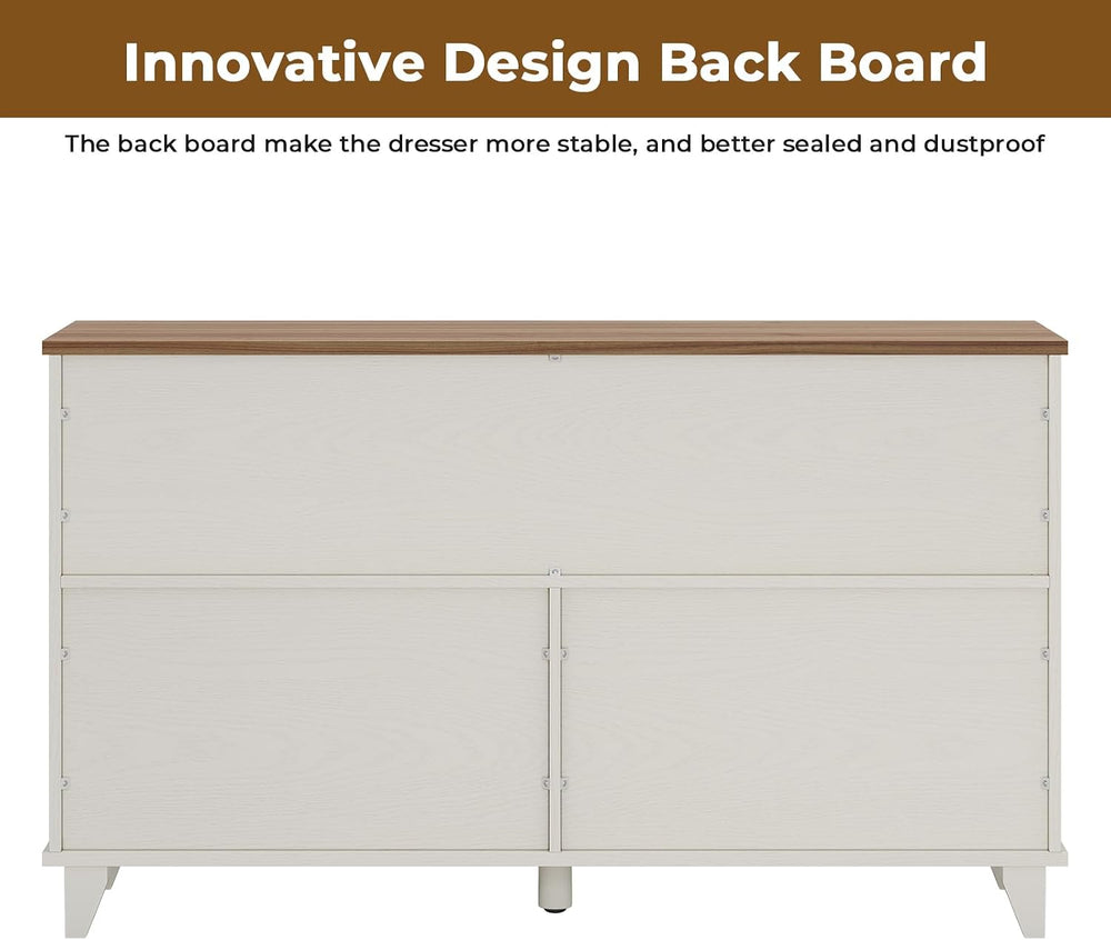 Hasuit Farmhouse 6 Drawer Dresser for Bedroom, Retro Chest of Drawers with Sl...