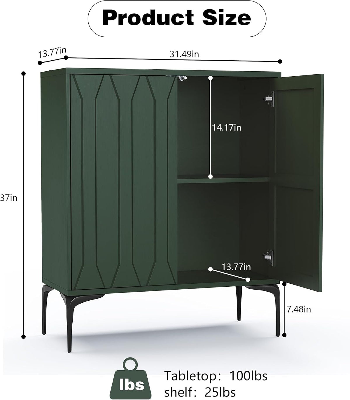 3More 3D Lattice Design 2 Door Accent Sideboard with Iron Legs, Green