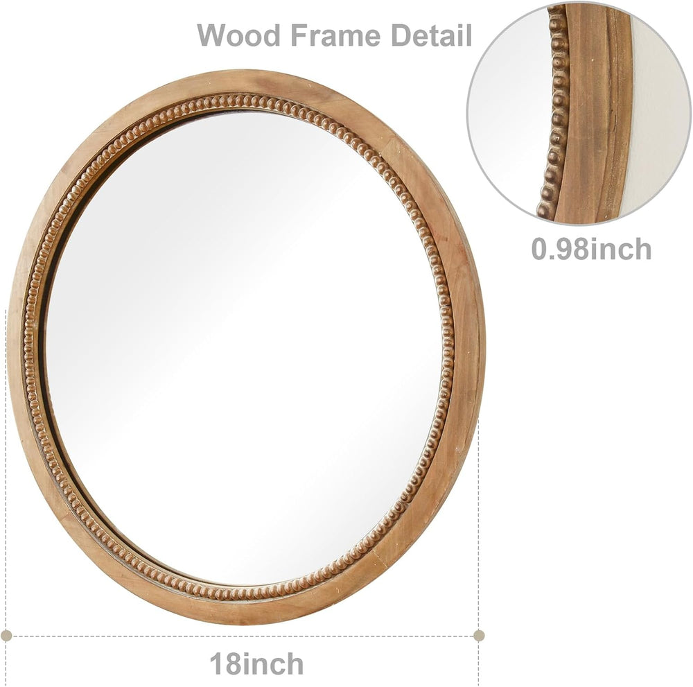 Round Wood Mirror,18" Circle Farmhouse Vanity Boho Bathroom Wall Mirrors