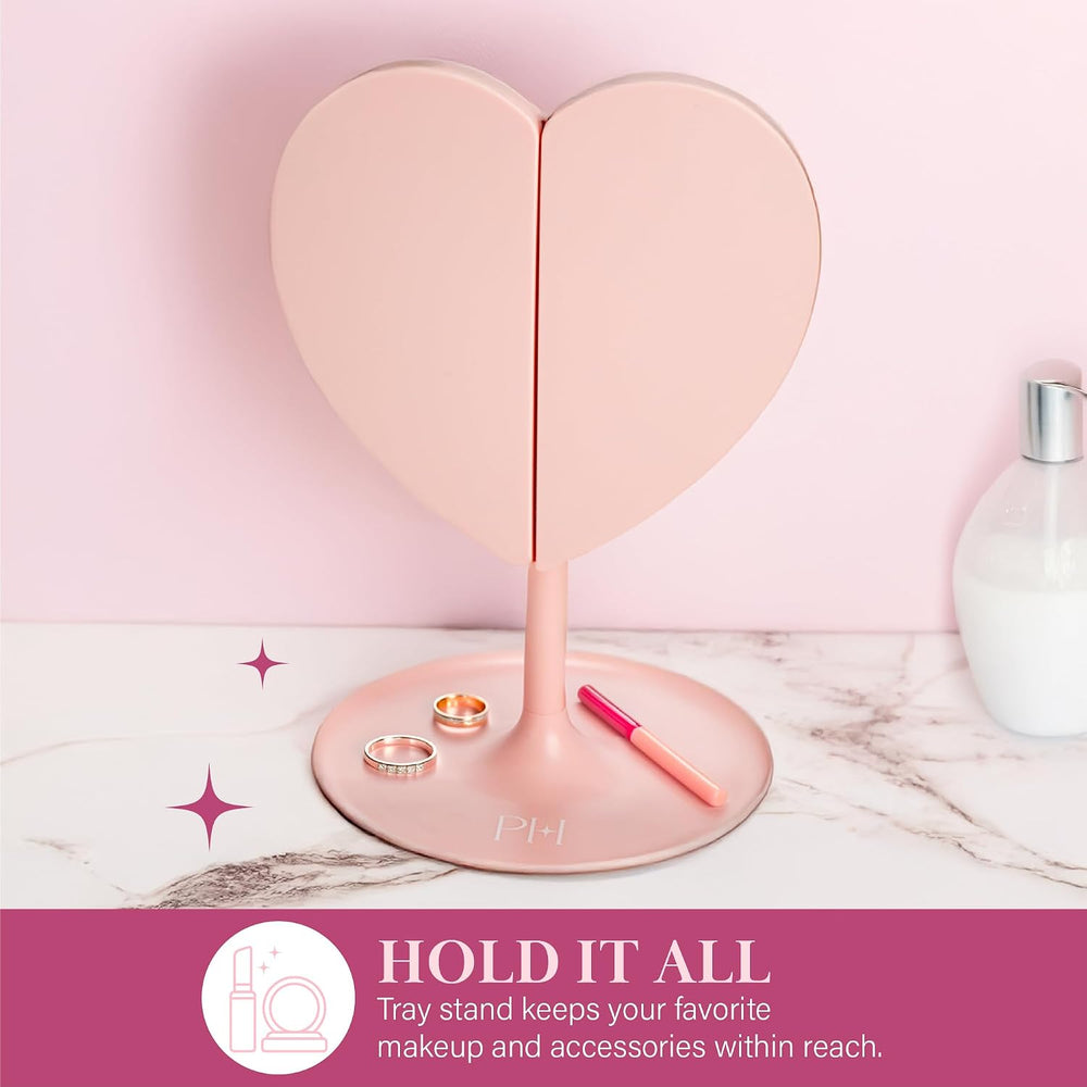 Paris Hilton Heart Makeup Vanity Mirror, LED Light with Touch Control, 180° R...
