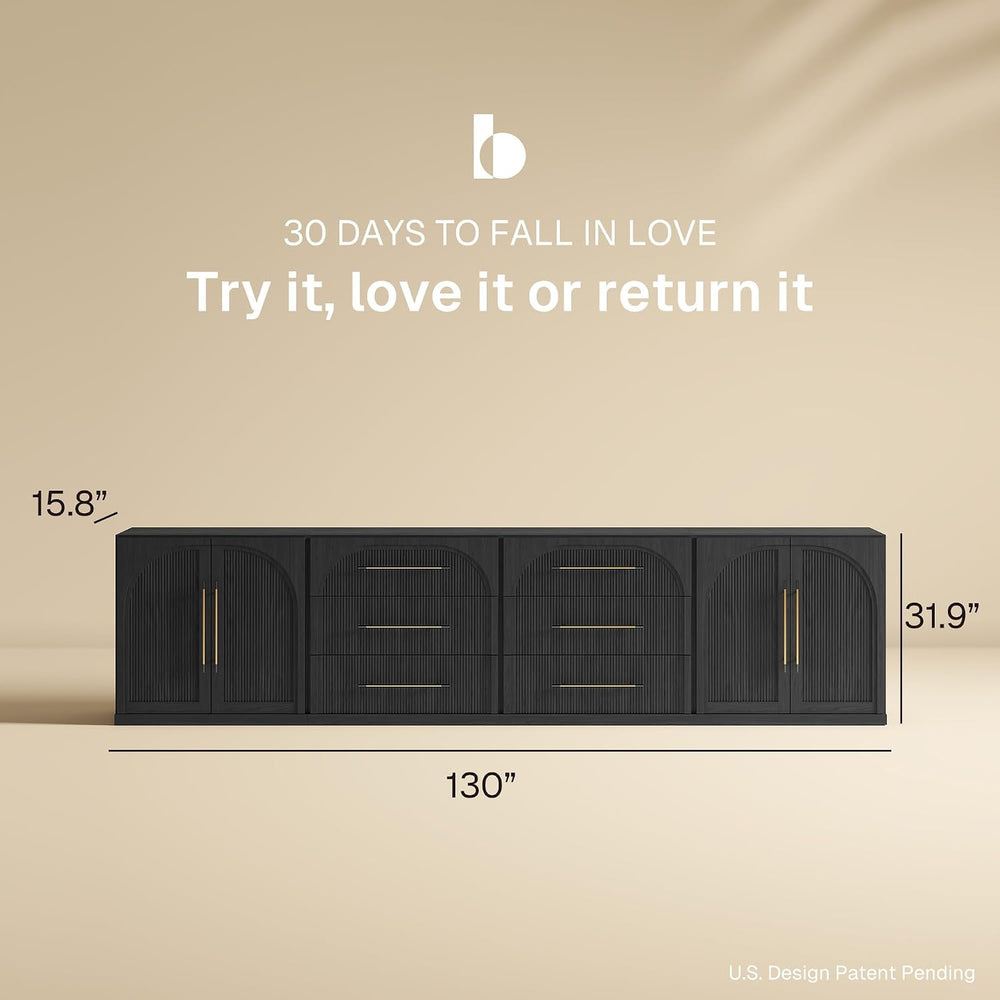 BELLEZE Jagger 4-Piece Modular Sideboard Buffet Cabinet - Ebony