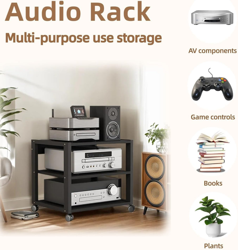 3 Tier AV Media Stand, Audio Rack Tower Stereo Components Cabinet