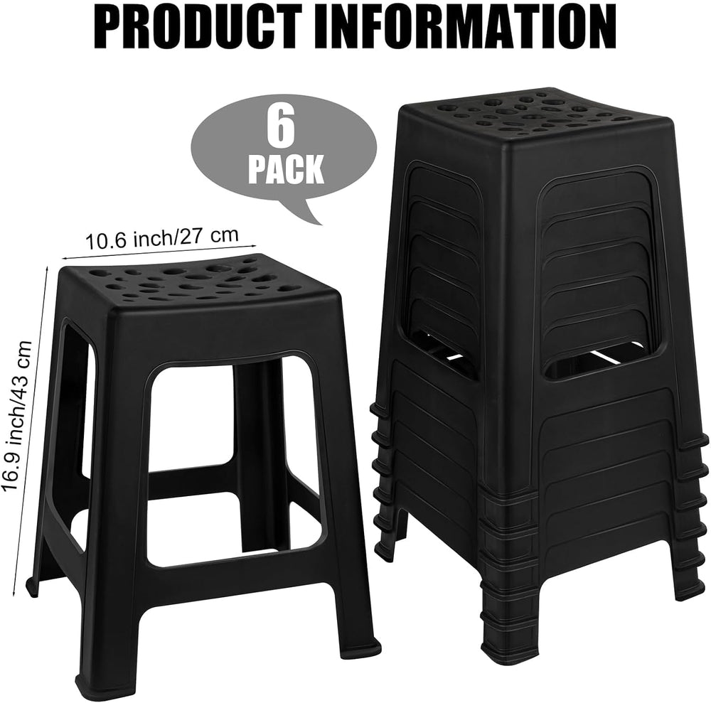 TURSTIN 6 Pack Plastic Stools 16.9 Inch Black Nesting Stools Portable Backles...