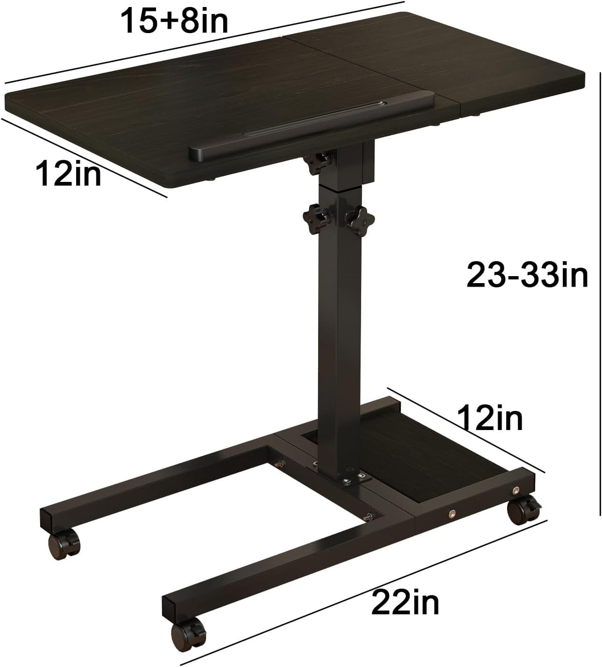 Laptop Desk Stand for Bed Portable Desk Overbed Bedside Mobile Laptop Table Rolling Foldable Table Adjustable Height with Locked Wheels & Mouse Pad for Office Sofa (Dekuwood Black)