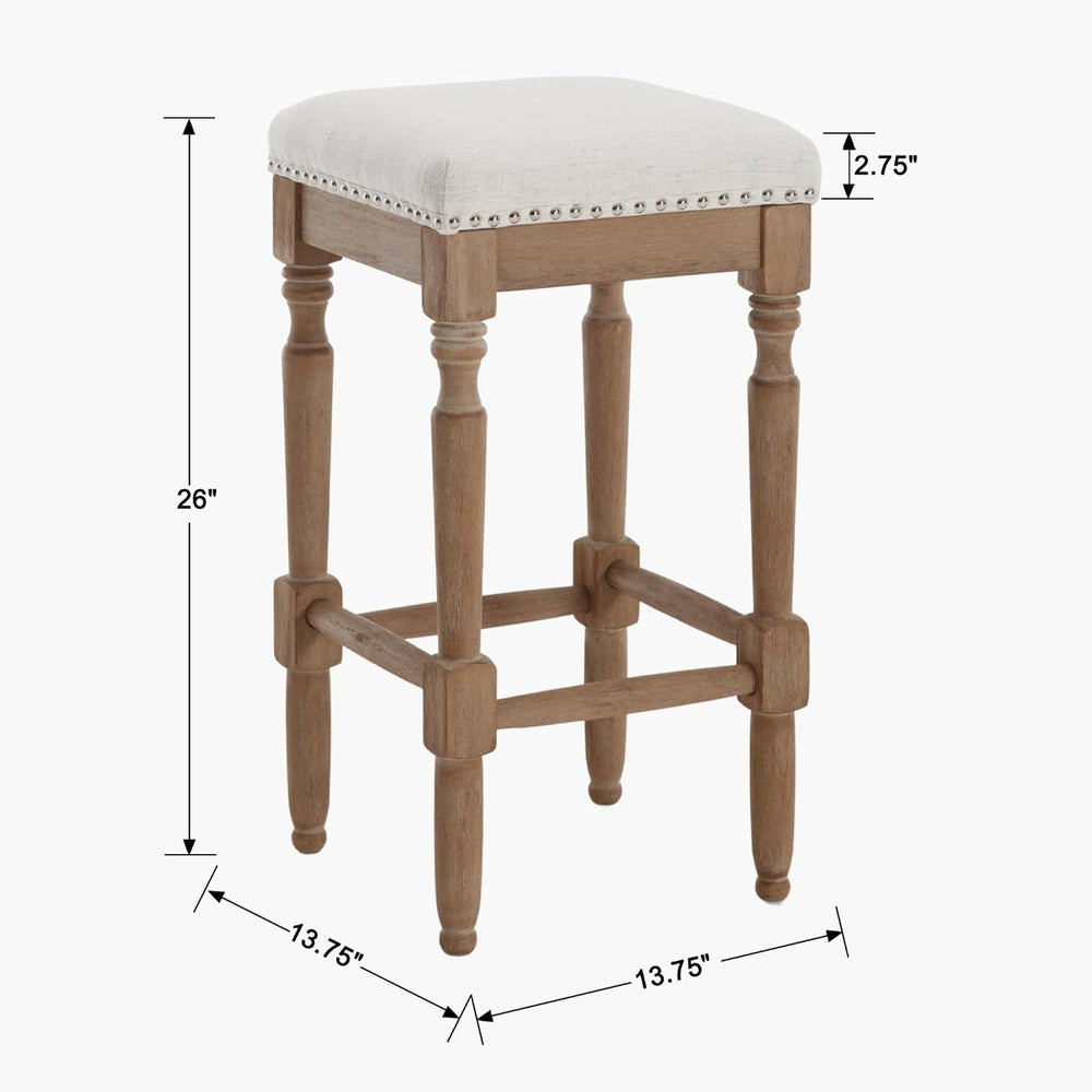 26" Backless Bar Stools Set of 4 for Kitchen Island, Farmhouse Wooden Co...