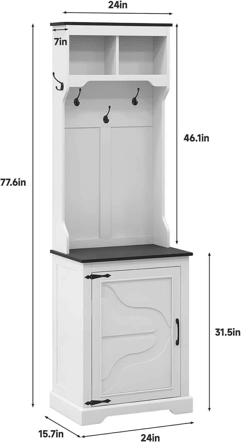 Maupvit Farmhouse Narrow Coat Rack with Shoe Storage, 6 Shoe Cubbies & 4 ...