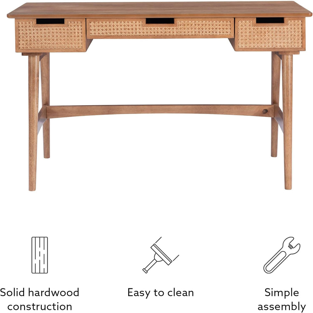 Dutton Natural Wood and Rattan Desk by Linon