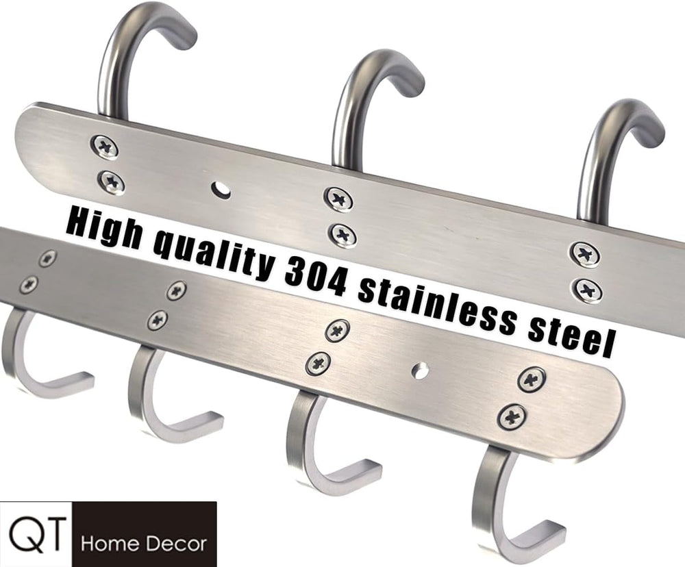 Wall Mounted Coat Rack with 8 Round Hooks - 21.6 Inch Brushed 304 Stainless S...