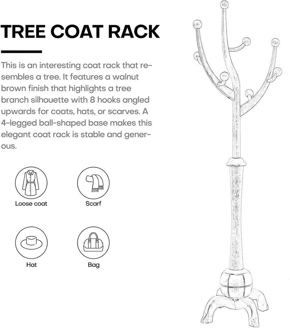 Bekrvio Black Freestanding Wood Coat Rack with 8 Hooks
