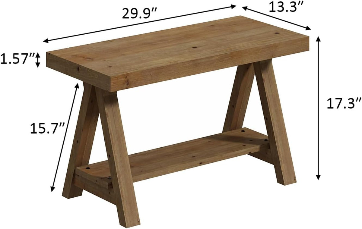 RowyPoey Solid Wood Bench, 30" Farmhouse Entryway Bench with Shoe Storage | Stable Triangular Leg, Rustic End of Bed Benches, Solid Hallway Seating, Dining Bench for Kitchen, Shoe Stool, Easy Assembly