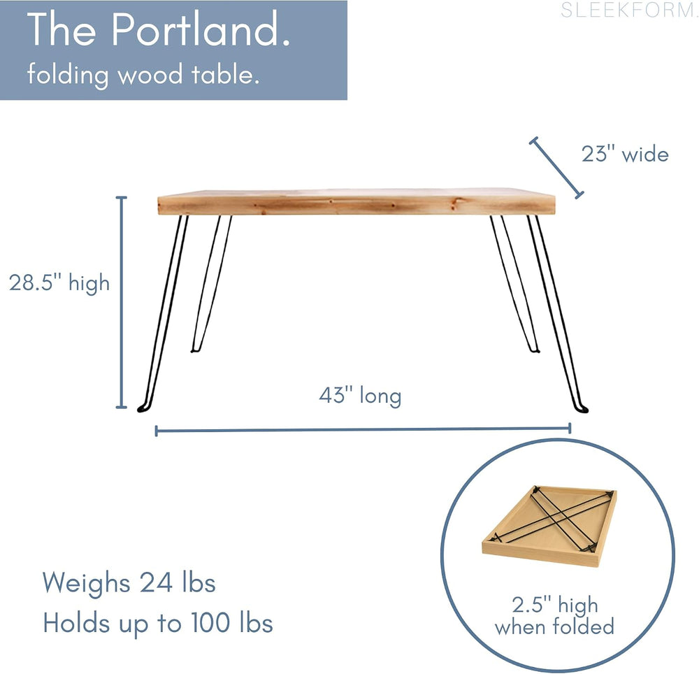 Sleekform The Portland Folding Table - Lightweight Portable Wood Desk