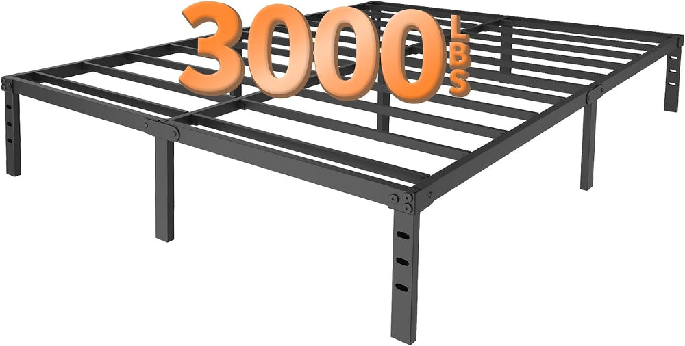 Queen Metal Bed Frame, 14", Storage, No Box Spring, Easy Assembly, Black