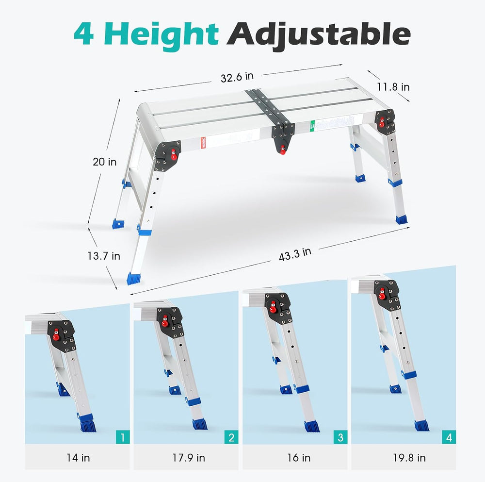 LEADALLWAY Work Platform Aluminum Portable Step Stool 33“Lx12”W x20“H