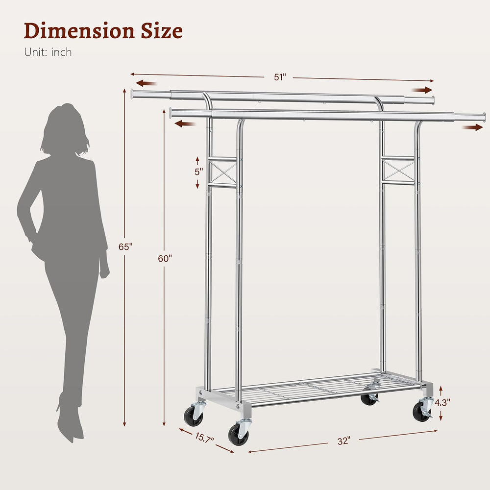 FAVOOSTY Portable Clothes Rack for Hanging, Extending Garment Rack, Chrome