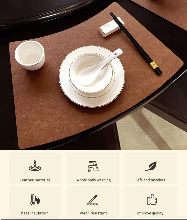 Leather Round Table Washable Placemats, Thick Faux Leather Heat Resistant Wed...