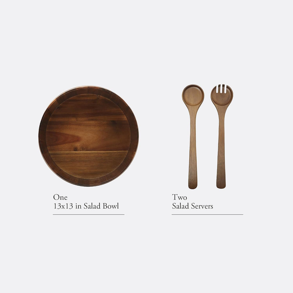 Gibson Home Laurelton 3-Piece Acacia Wood Salad Serving Bowl Set – Large 13-I...