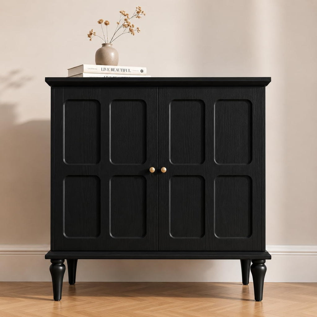 ARTPOWER Black Sideboard Buffet Cabinet with Storage, Mid-Century Modern Storage Cabinet with 2 Doors and Adjustable Shelves, Accent Style Sideboard for Entryway, Dining Room, Living Room
