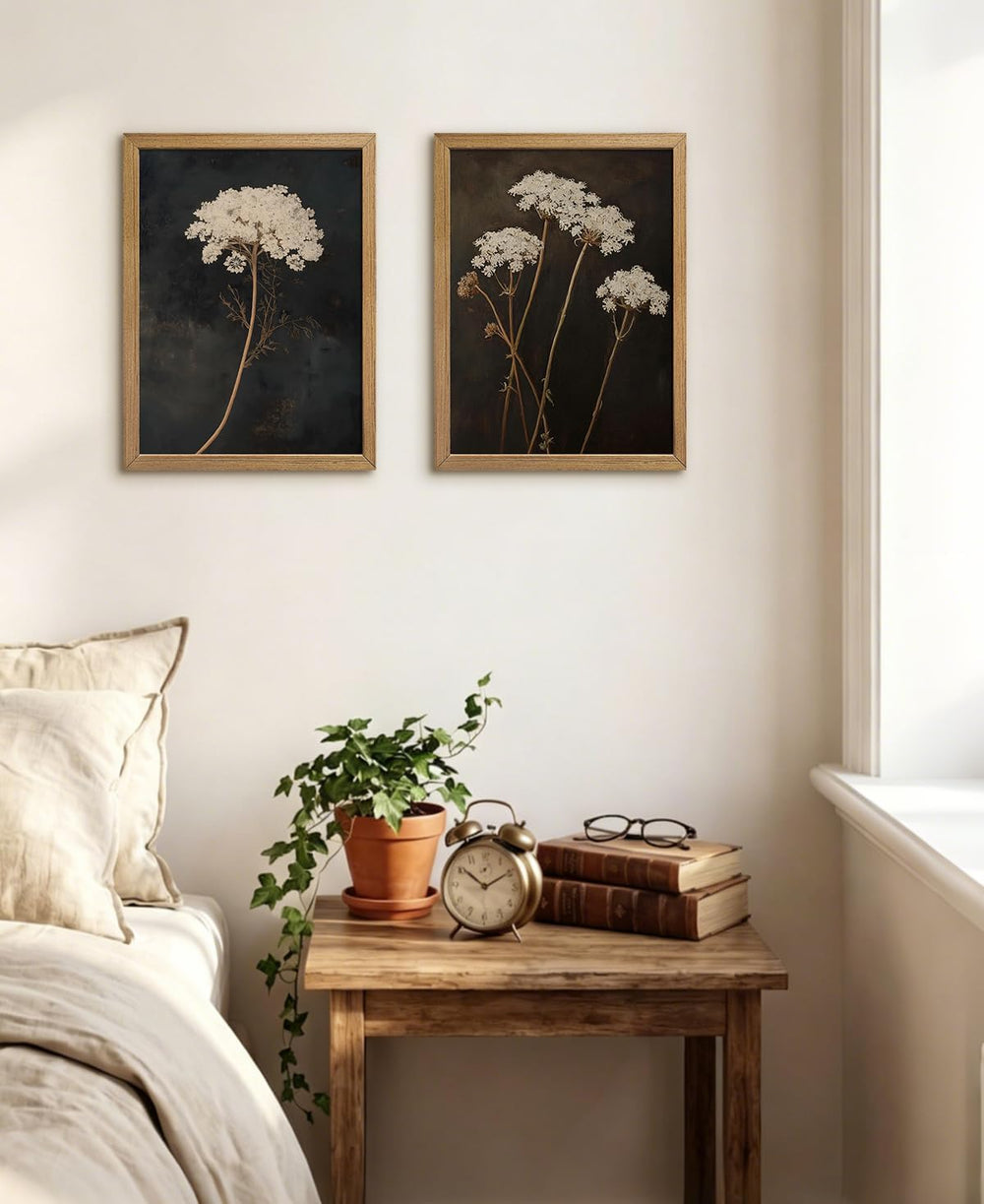 Framed Moody Botanical Wall Art Set of 2, Vintage Wildflower Canvas Prints,Ru...