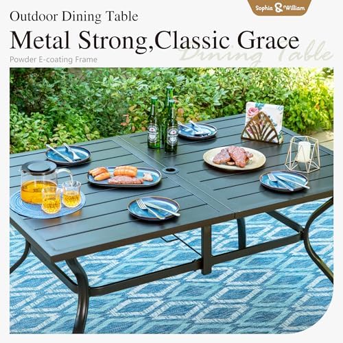 Sophia & William Patio Dining Set w/Metal Table & 6 Beige Aluminum Chairs