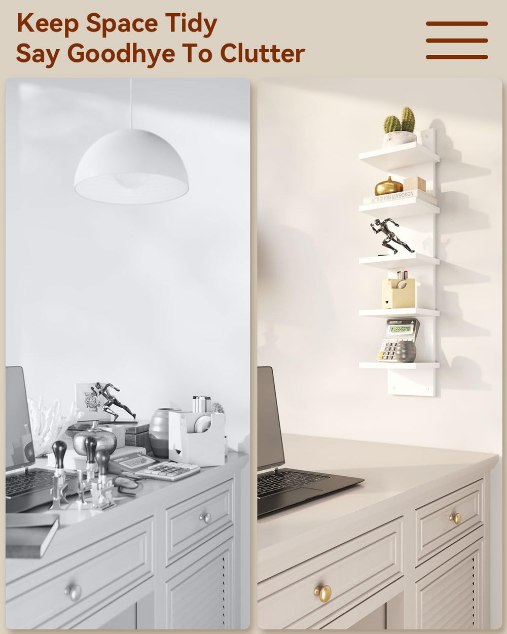 IBUYKE 5 Tier Wall Shelf Unit,White Vertical Shelf WBC009W