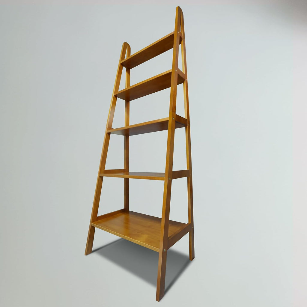 casual home 100% solid wood 5-shelf ladder bookcase showing dimensions
