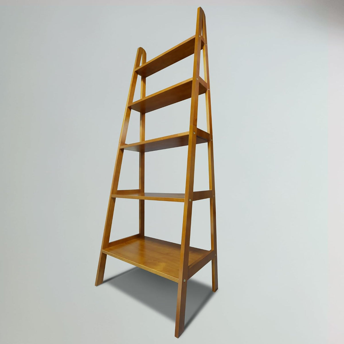 casual home 100% solid wood 5-shelf ladder bookcase showing dimensions