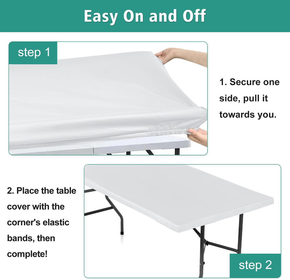 LUSHVIDA Fitted Rectangle Tablecloths for 6ft Folding Tables 6 Packs White