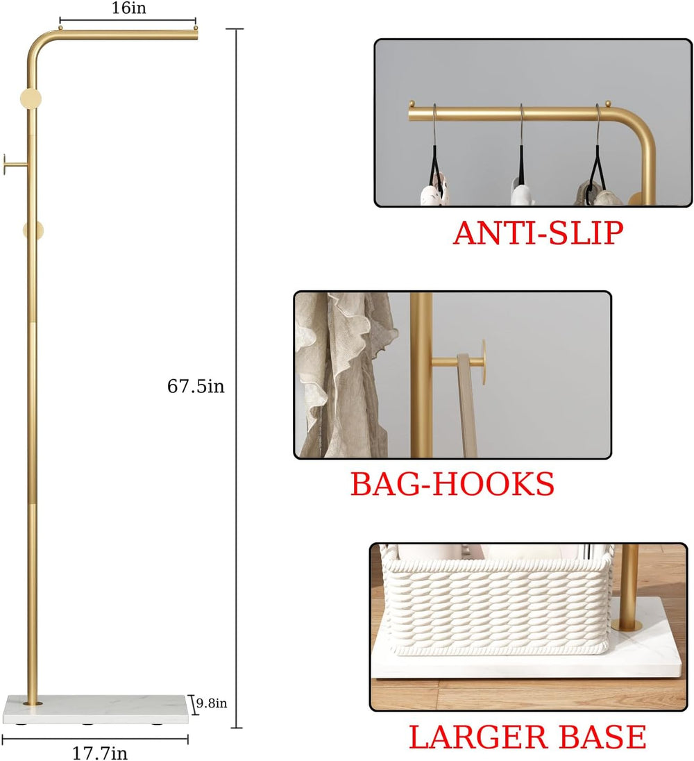TIEOU Gold Coat Racks, Metal Coat Racks Freestanding with Crossbar and 3 Hook...