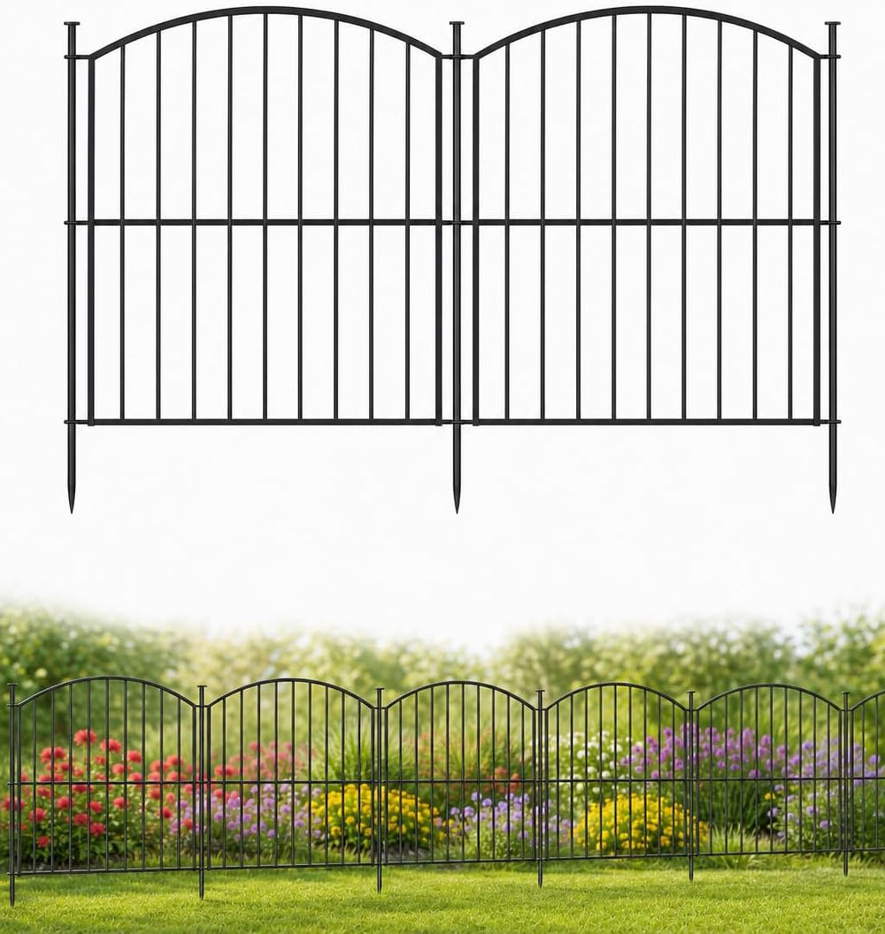 Decorative Metal Garden Fence, 48in(H) No-Dig Flower Bed Border, 24ft(L)