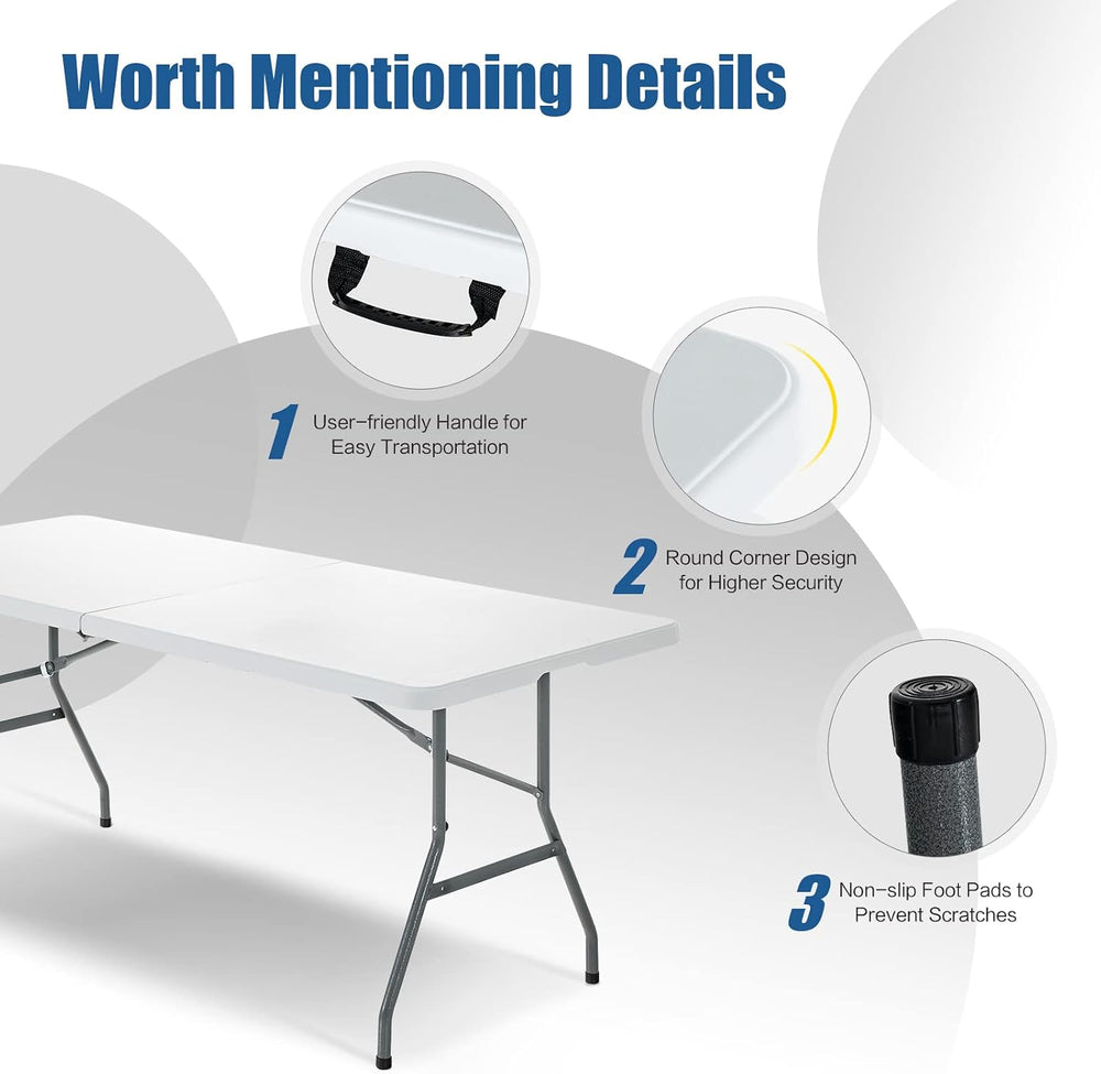 GIANTEX Folding Picnic Table, 6FT Portable Foldable Tables for Party BBQ, Met...