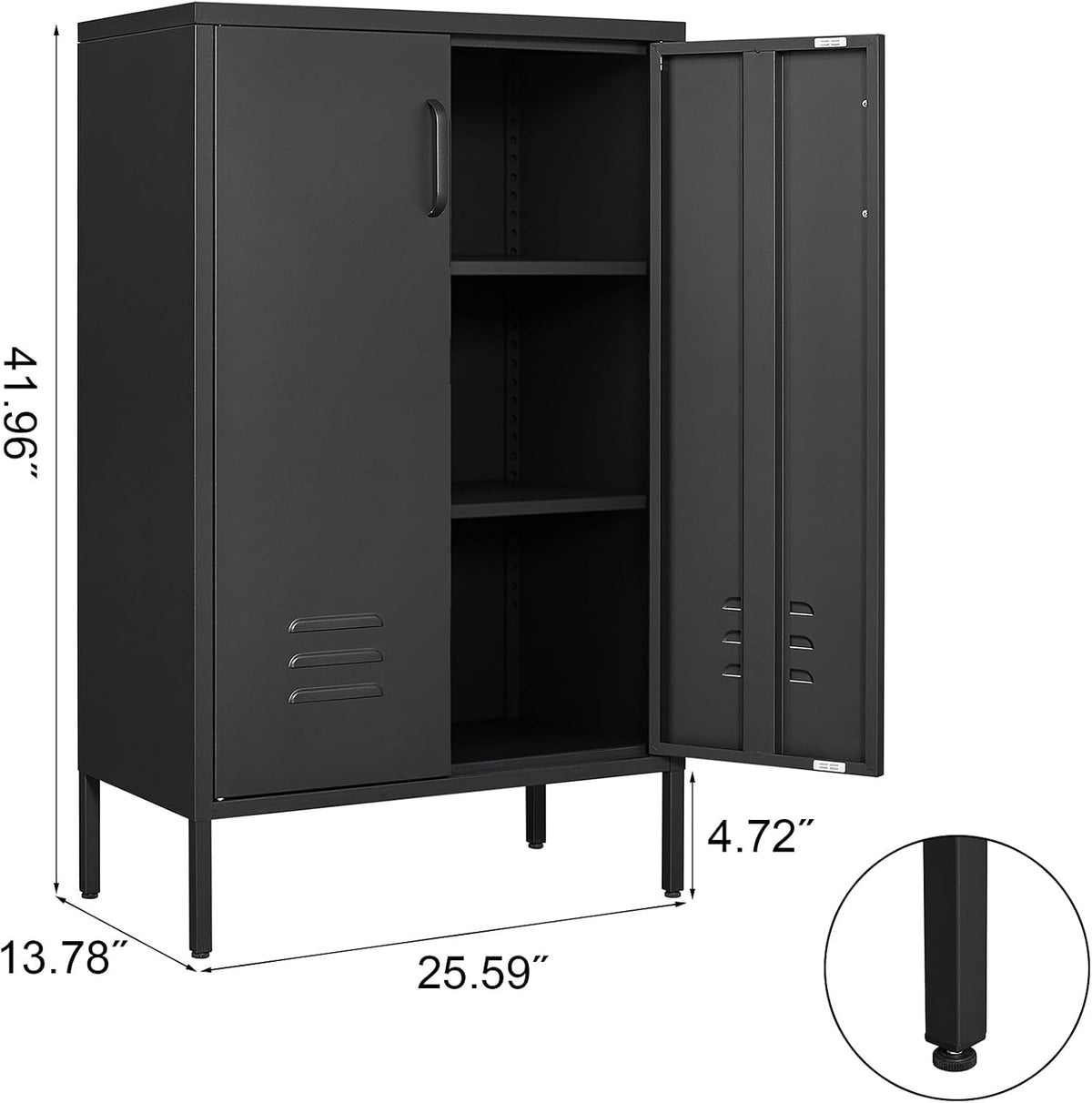 IRONFFICE Metal Storage Cabinet,Metal Cabinets with Doors and Adjustable Shelves,2 Door Storage Cabinets with Legs,Morden Accent Cabinets for Home Office,Black